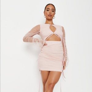 Missguided Blush Mesh Ruched Cut Out Mini Dress